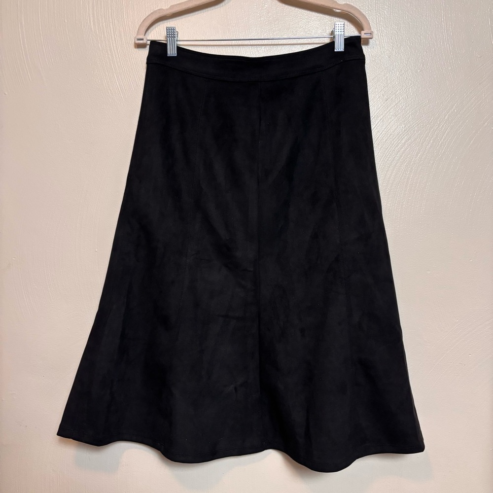 Elie Tahari Women’s Skirt Faux Suede Leather Flared‎ A-Line Midi Black Size 6